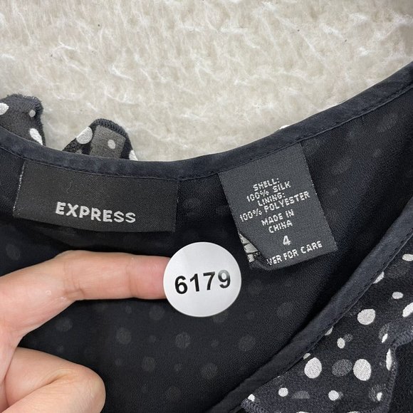 Express Black White Polka Dot 100% Silk Mesh Sleeveless Blouse Womens 4 S Small - Picture 9 of 9